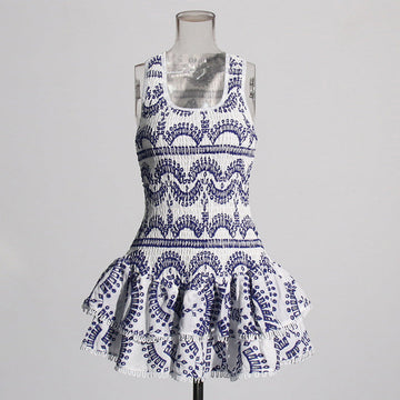 Summer Holiday Wind New U-Shaped Tie Design Super Short Lotus Edge Dress Woman